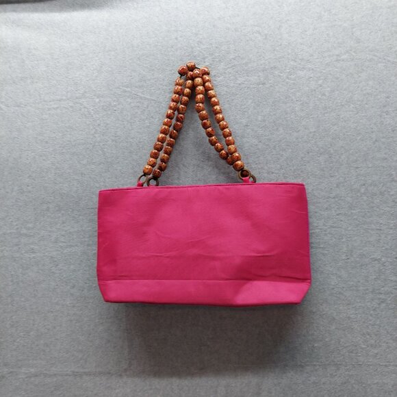 Handcrafted Pink Embroidered Elephant Bead Handle Purse - Picture 2 of 7